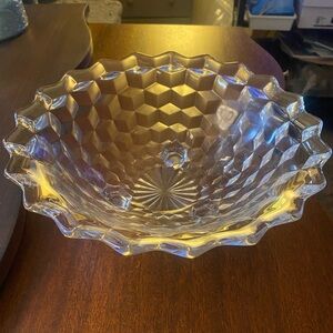 Vintage large Fostoria Faceted Glass Decorative Bowl - footed